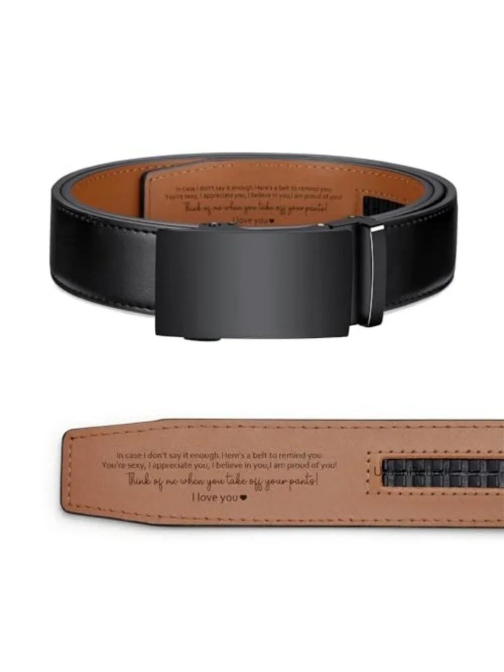 Personalized Engraved Leather Ratchet Belt for Men Gift Box